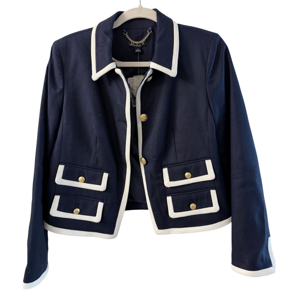 J. Crew Lucie lady jacket in stretch linen blend 8 Navy White New with Tags $268 - Picture 3 of 11